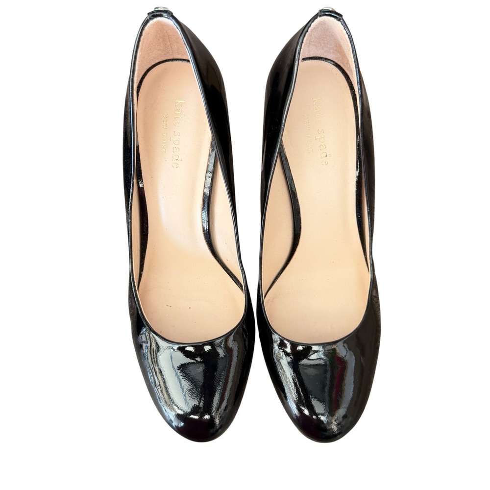 Kate Spade New York Pallas Black Patent Leather Block Heel Pumps Shoes 8M Italy